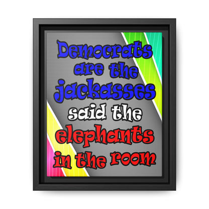 donkeys and elephants - framed canvas art (rainbow split)