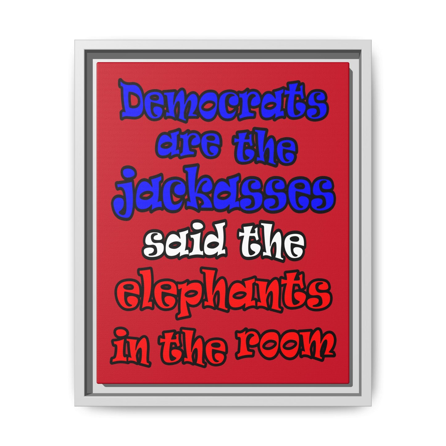 donkeys and elephants - framed canvas art (dark red)
