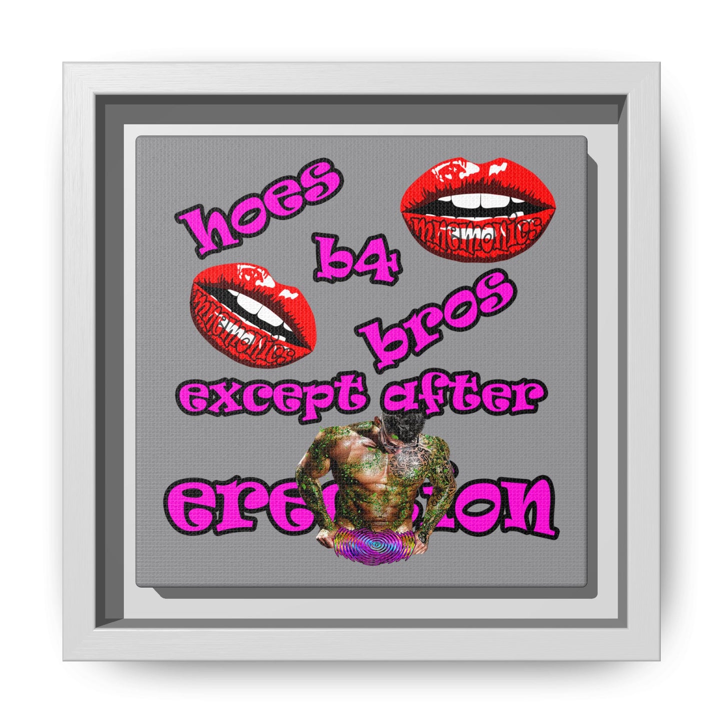 hoes b4 bros - framed canvas art (grey)