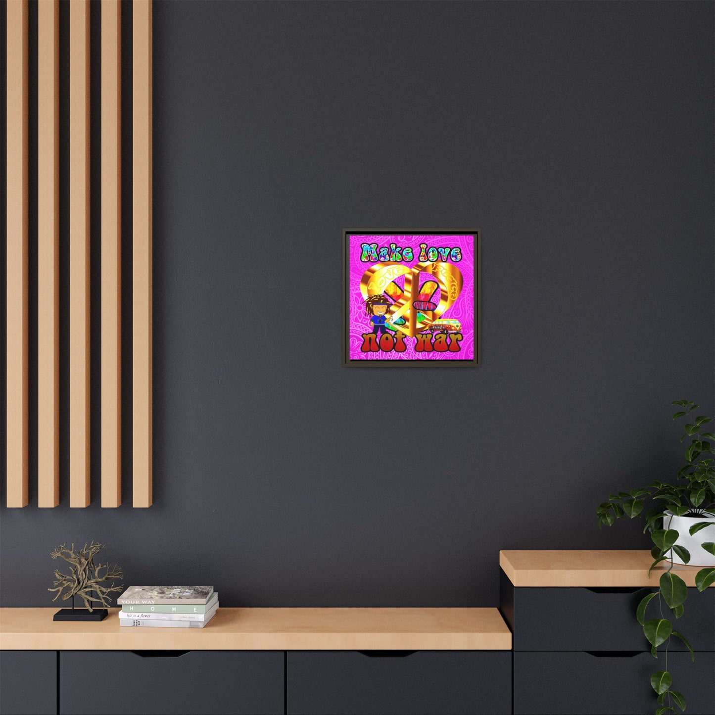 love peace - framed canvas art (pink swirl)