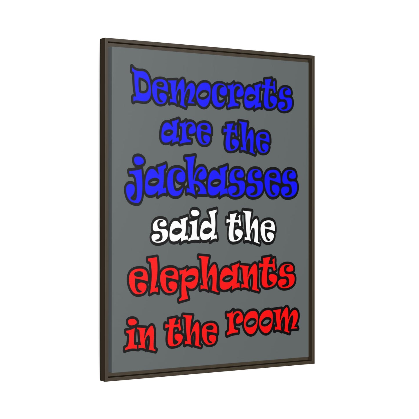 donkeys and elephants - framed canvas art (dark grey)