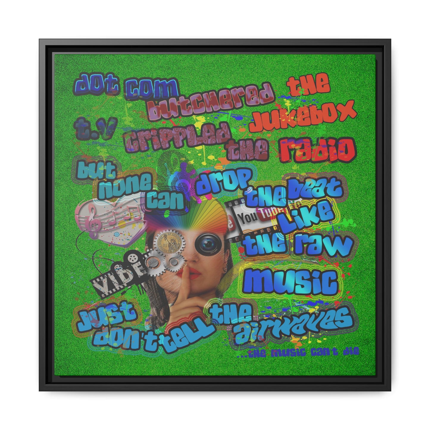 drop the beat - framed canvas art (green turf)