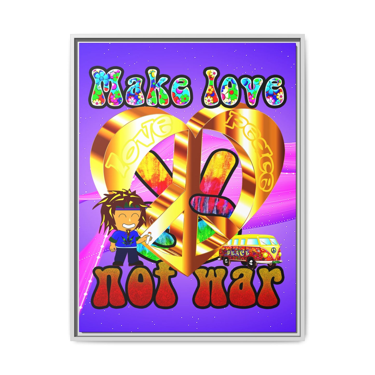 love peace - framed canvas art (purple-pink wave)