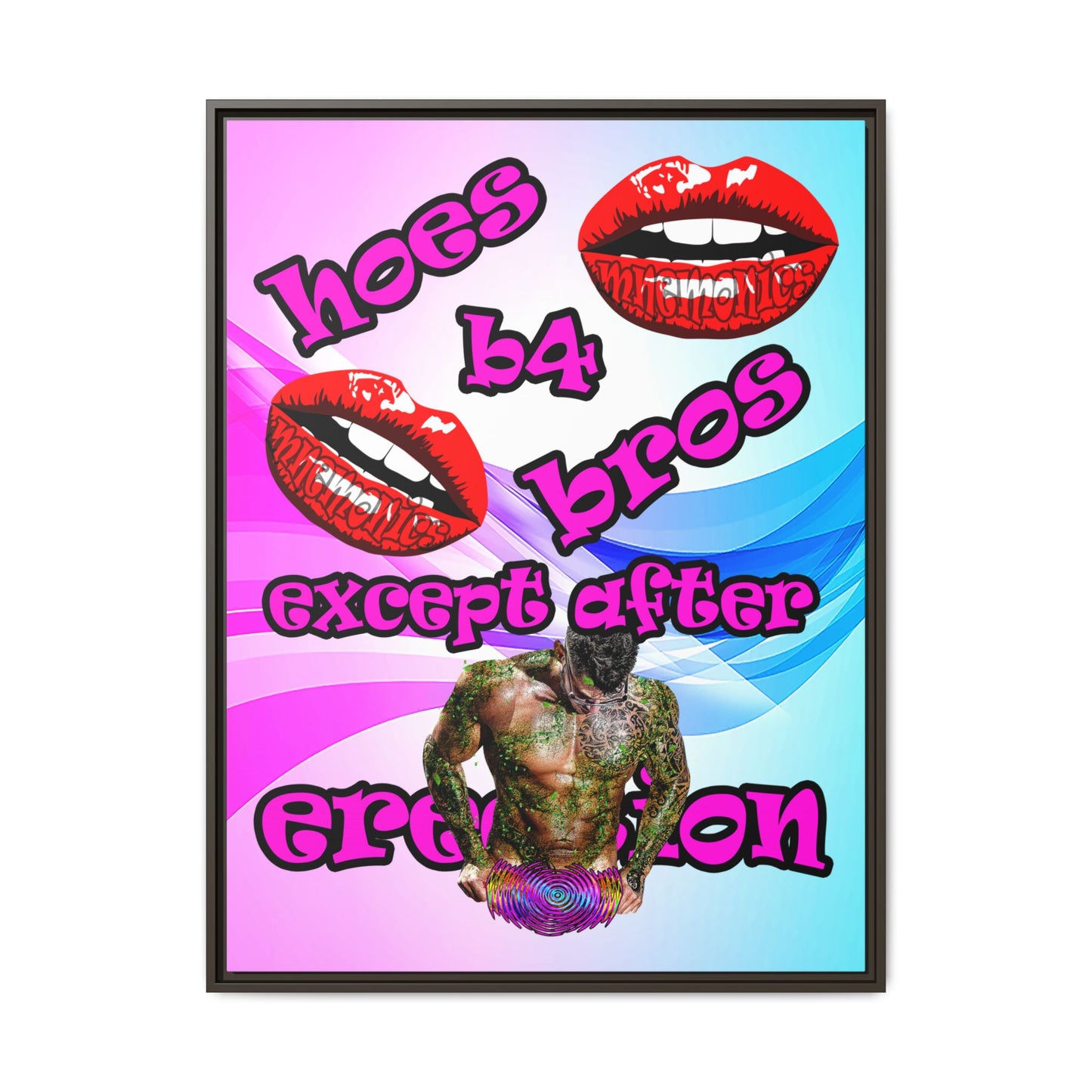 hoes b4 bros - framed canvas art (light blue-pink wave)