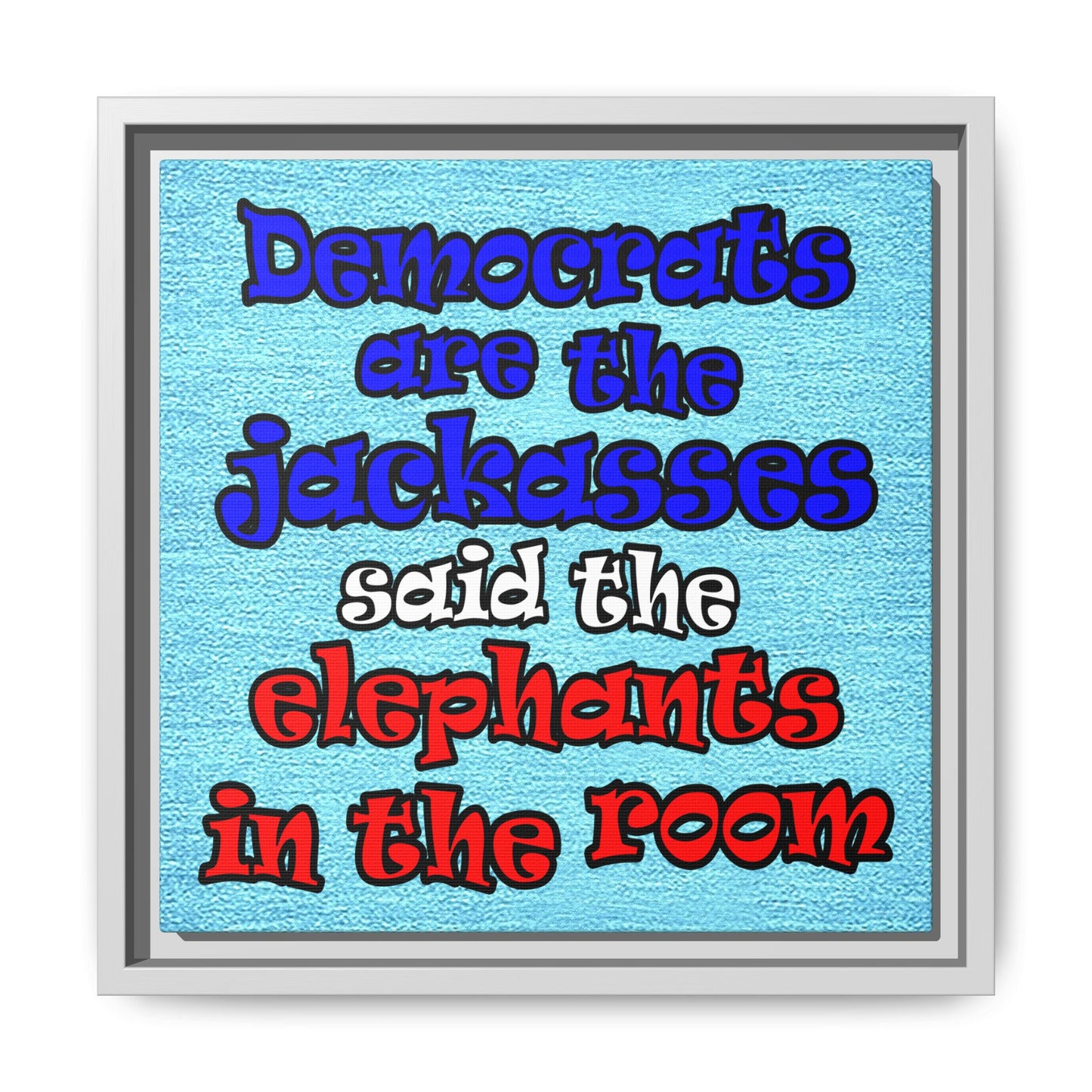donkeys and elephants - framed canvas art (faded blue)