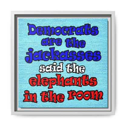 donkeys and elephants - framed canvas art (faded blue)