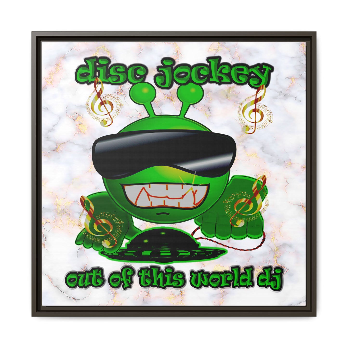 disc jockey - framed canvas art (white marble)