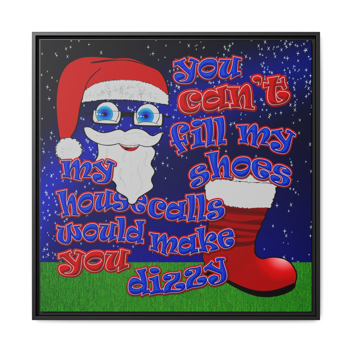 santa's shoes - framed canvas art ('snoops' background)