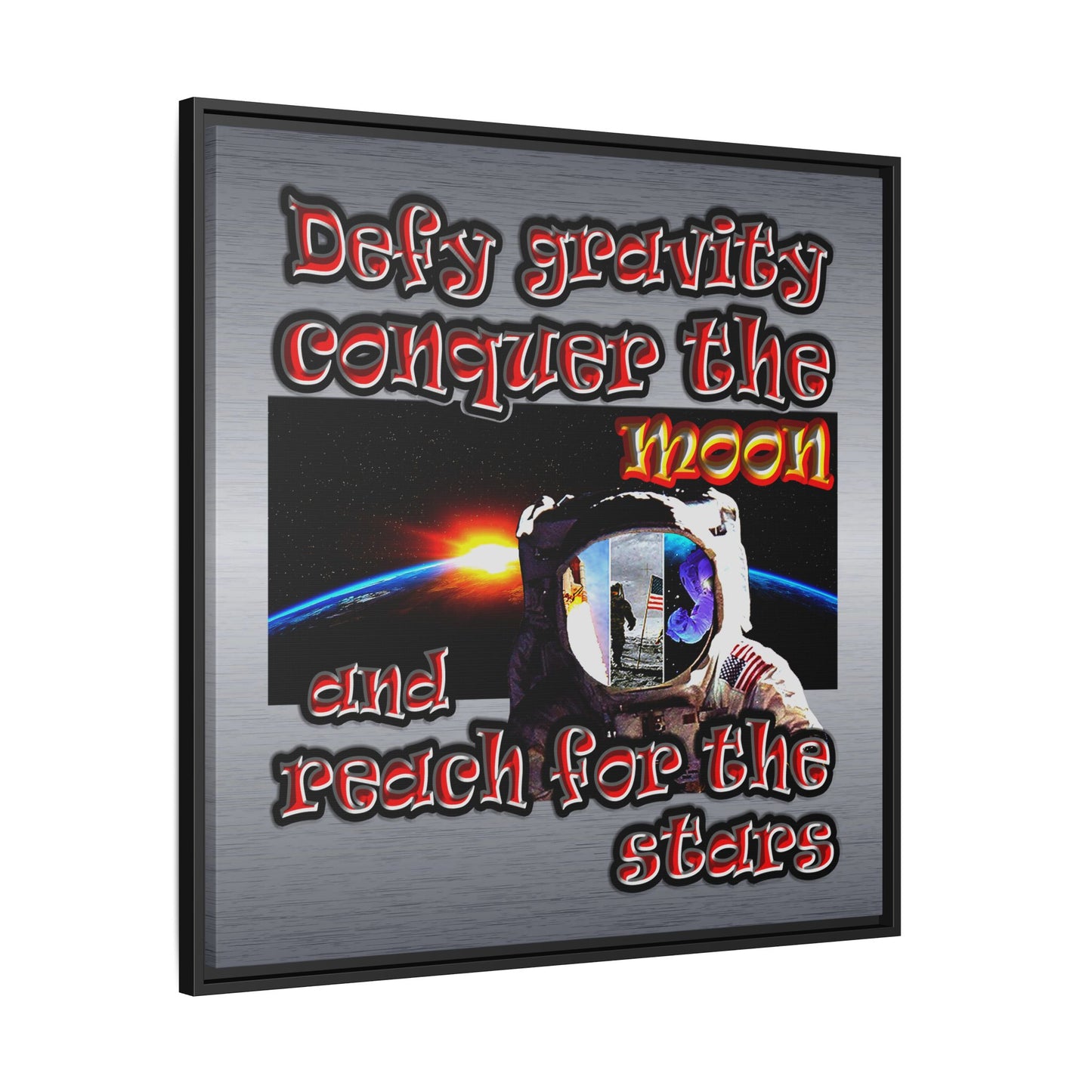 defy conquer reach - framed canvas art (brushed nickel)