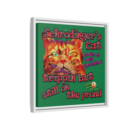 schrodinger's cat - framed canvas art (dark green)