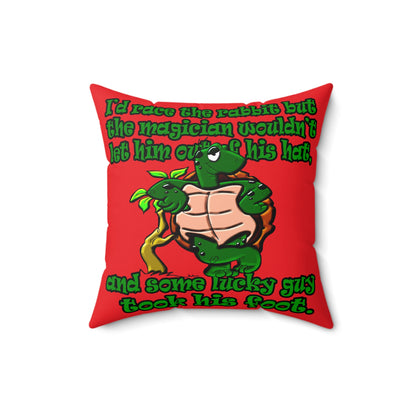 turtle race - Spun Polyester Square Pillow - (red)