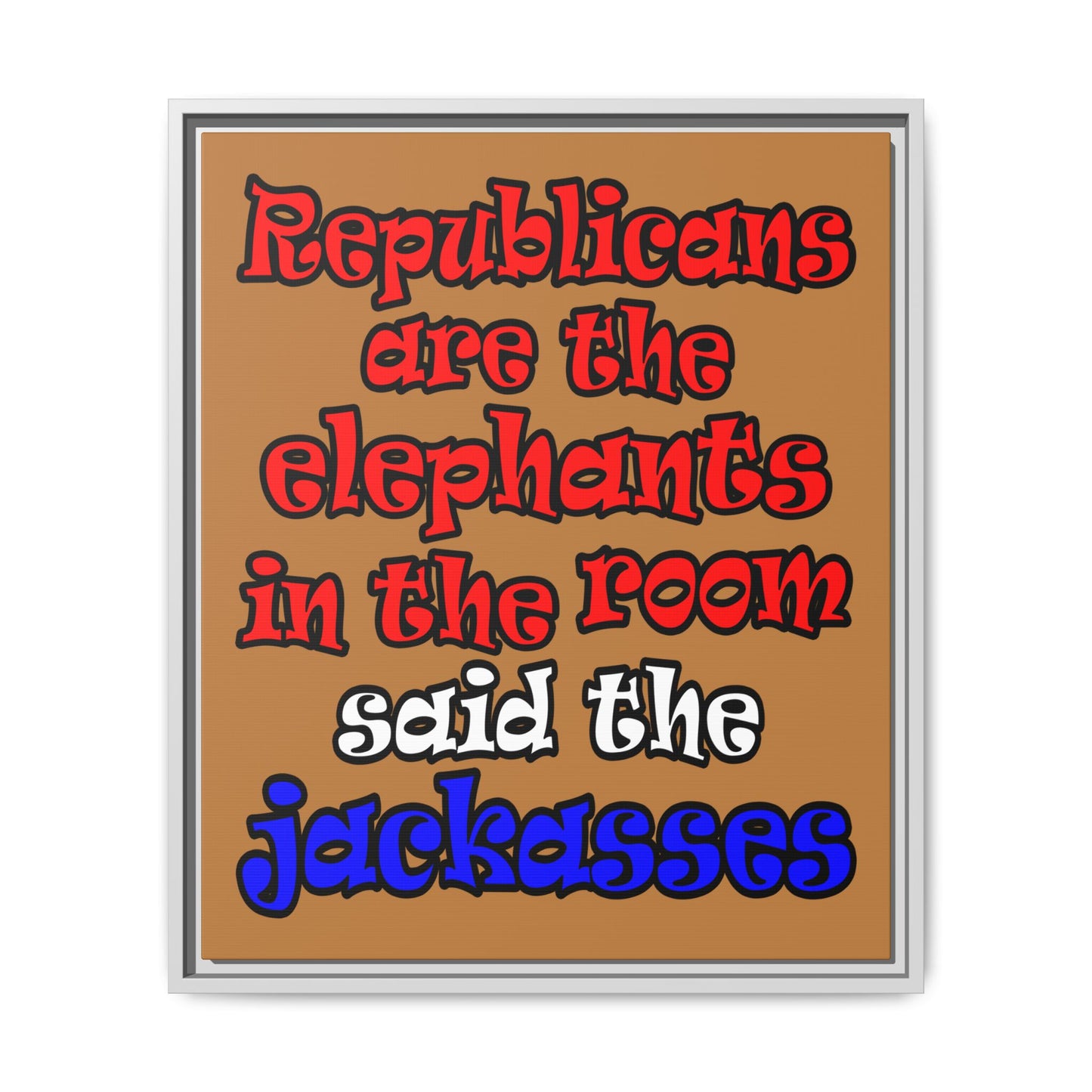 donkeys and elephants - framed canvas art (light brown)
