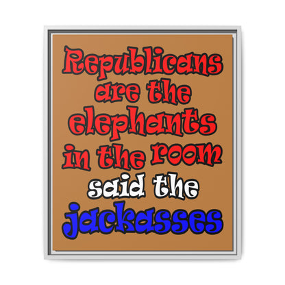 donkeys and elephants - framed canvas art (light brown)