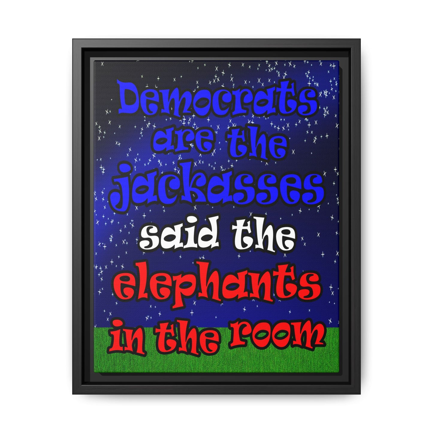 donkeys and elephants - framed canvas art ('snoops' background)