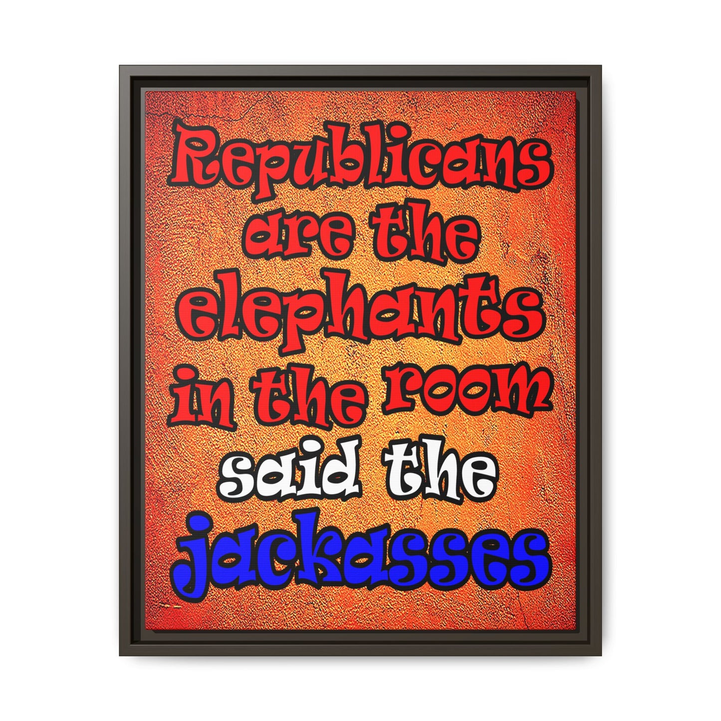 donkeys and elephants - framed canvas art (burnt orange)