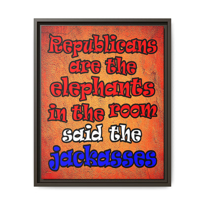 donkeys and elephants - framed canvas art (burnt orange)