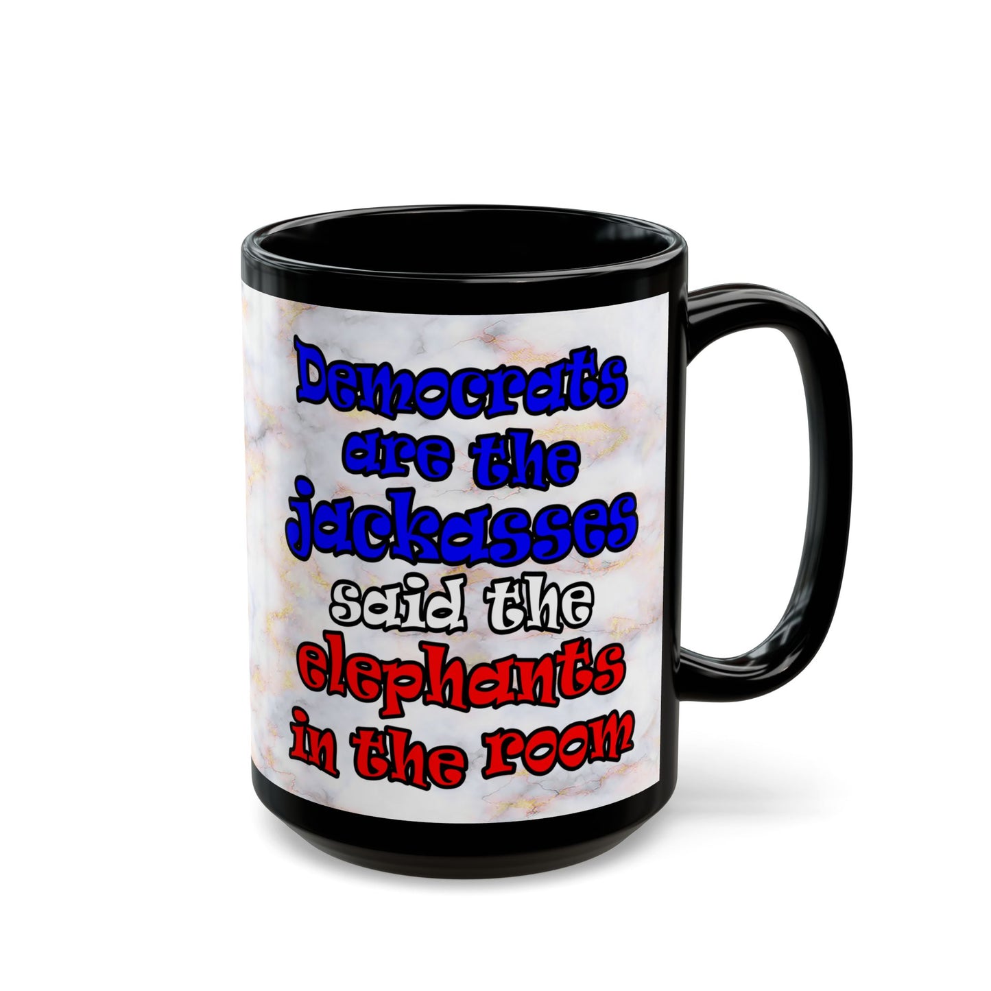 donkeys and elephants - Black Mug (white marble)