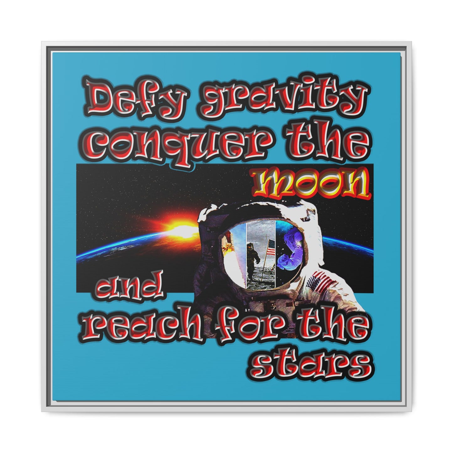 defy conquer reach - framed canvas art (turquoise)