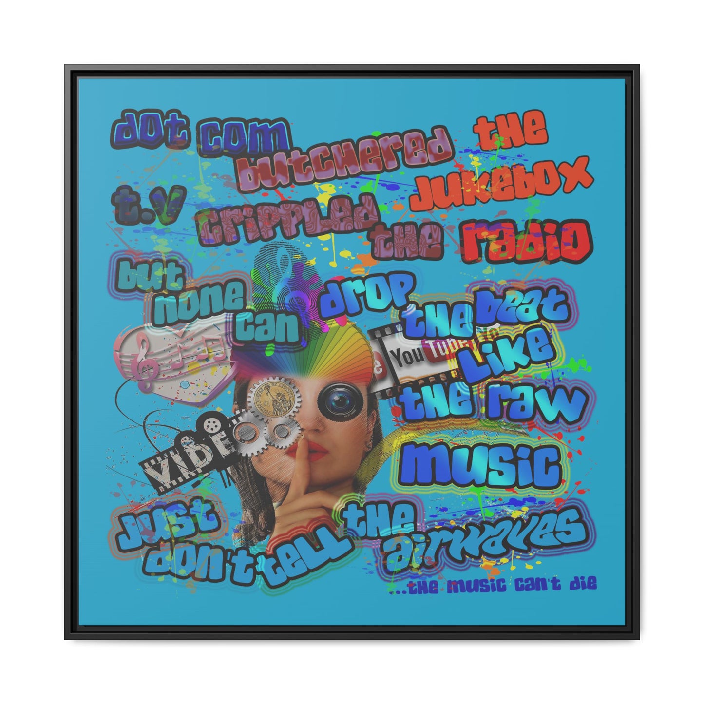 drop the beat - framed canvas art (turquoise)