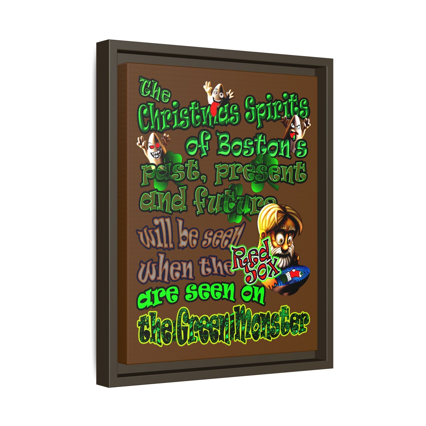 christmas spirits of boston - framed canvas art (brown)