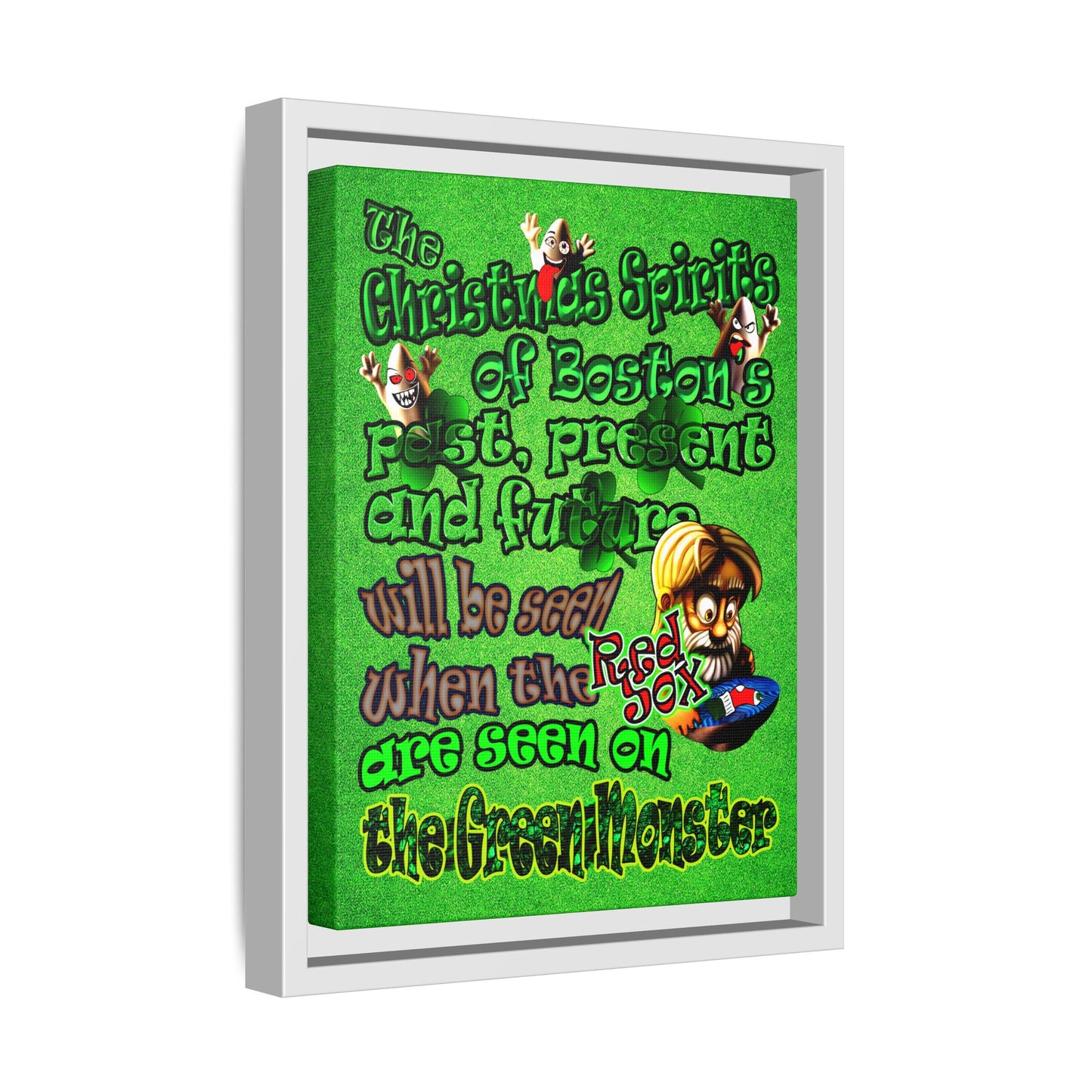 christmas spirits of boston - framed canvas art (green turf)