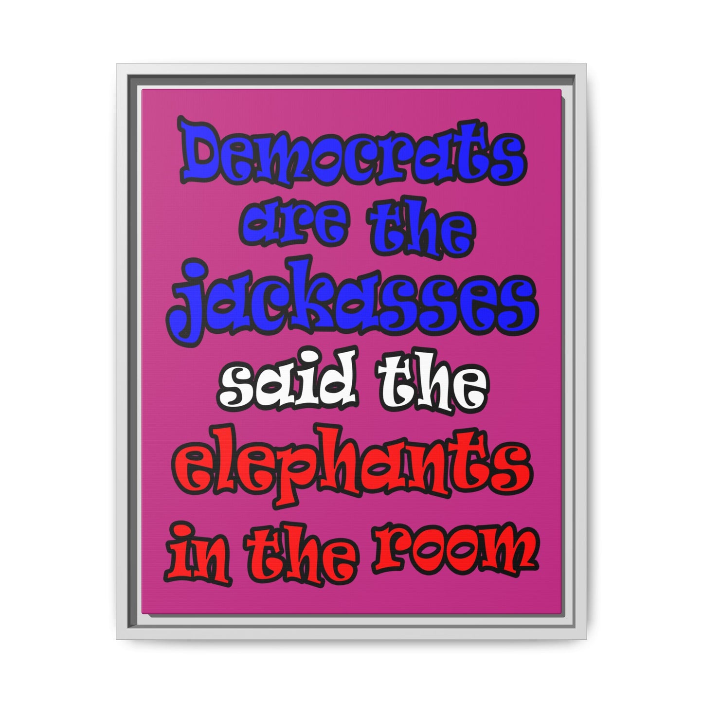 donkeys and elephants - framed canvas art (pink)