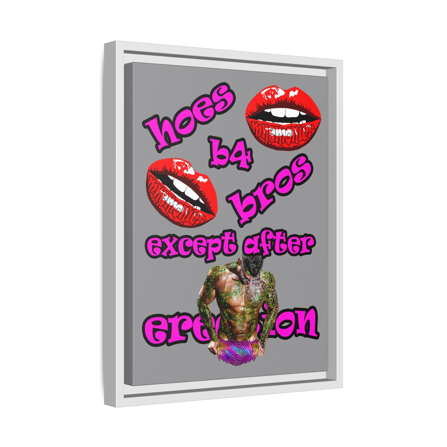 hoes b4 bros - framed canvas art (grey)