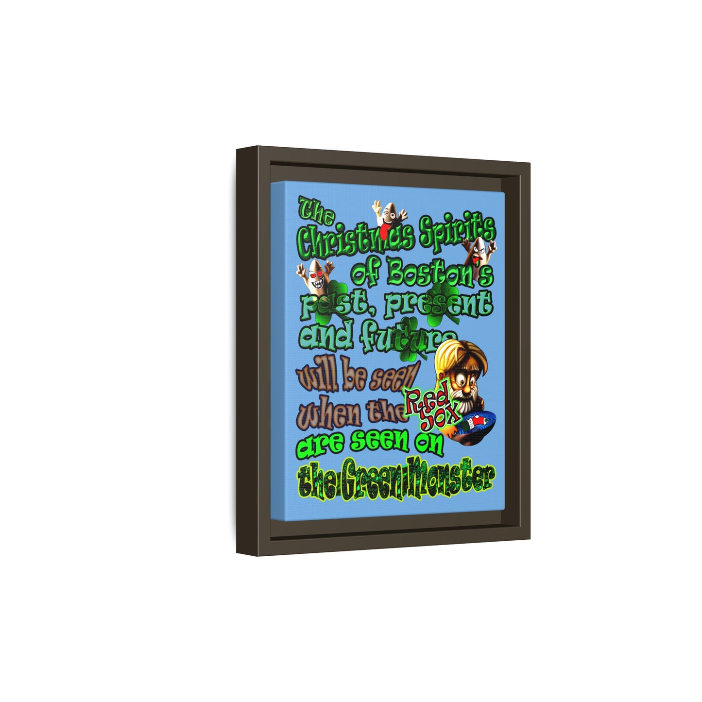 christmas spirits of boston - framed canvas art (light blue)