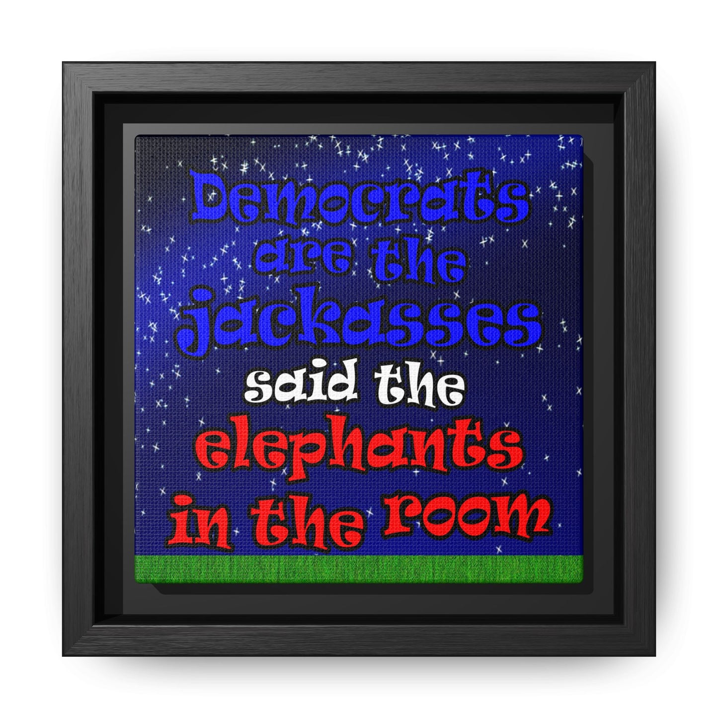 donkeys and elephants - framed canvas art ('snoops' background)