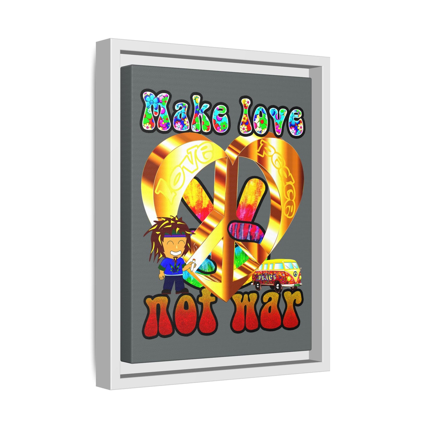 love peace - framed canvas art (dark grey)