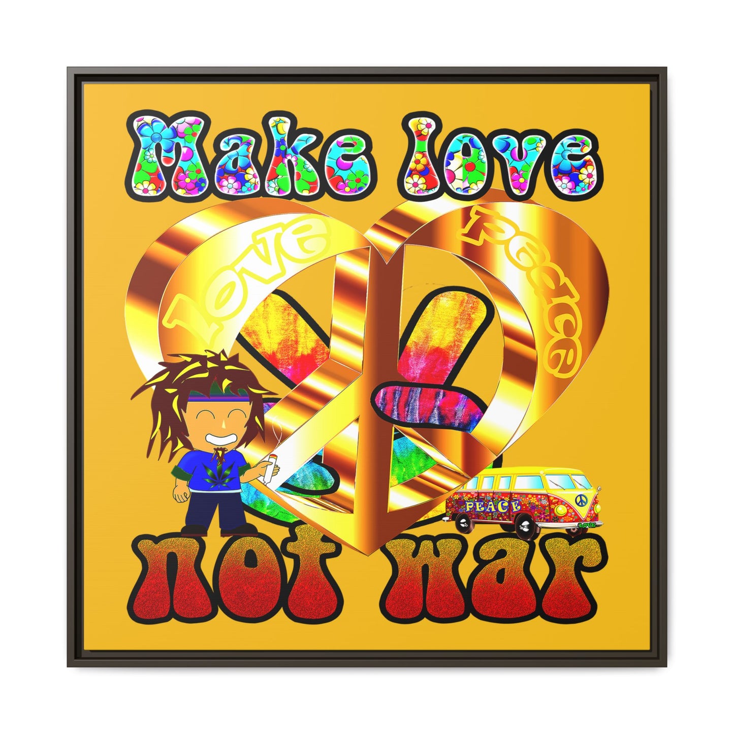love peace - framed canvas art (yellow)