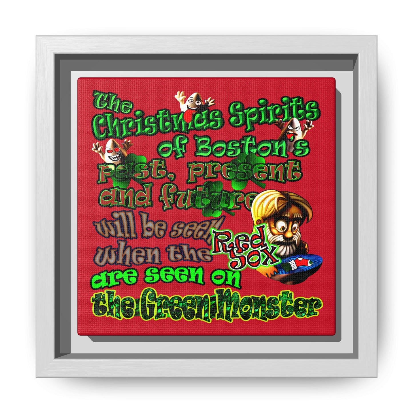 christmas spirits of boston - framed canvas art (dark red)