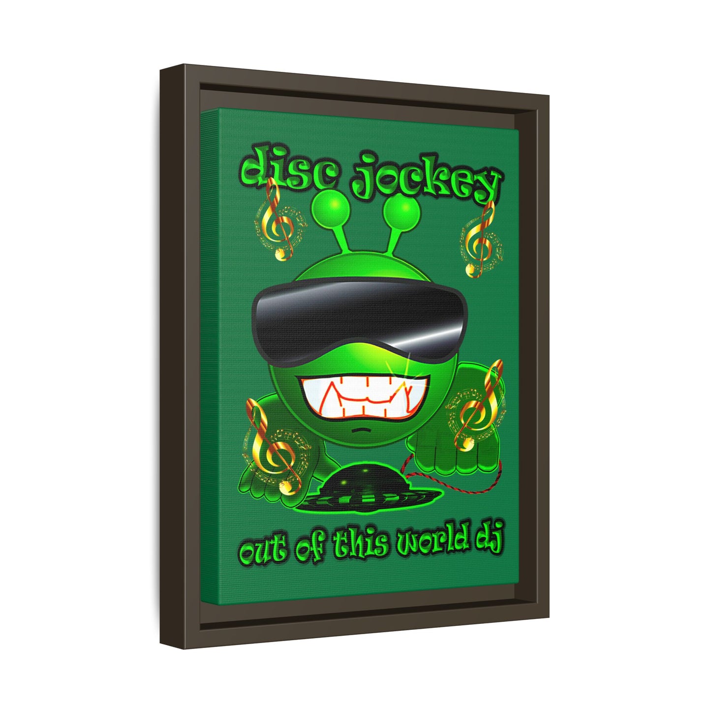 disc jockey - framed canvas art (dark green)