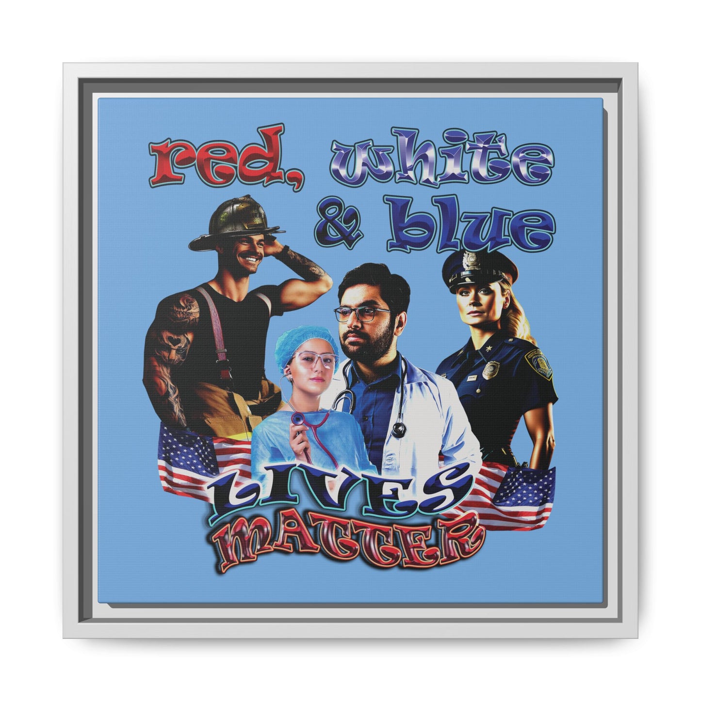 rw&b lives matter - framed canvas art (light blue)