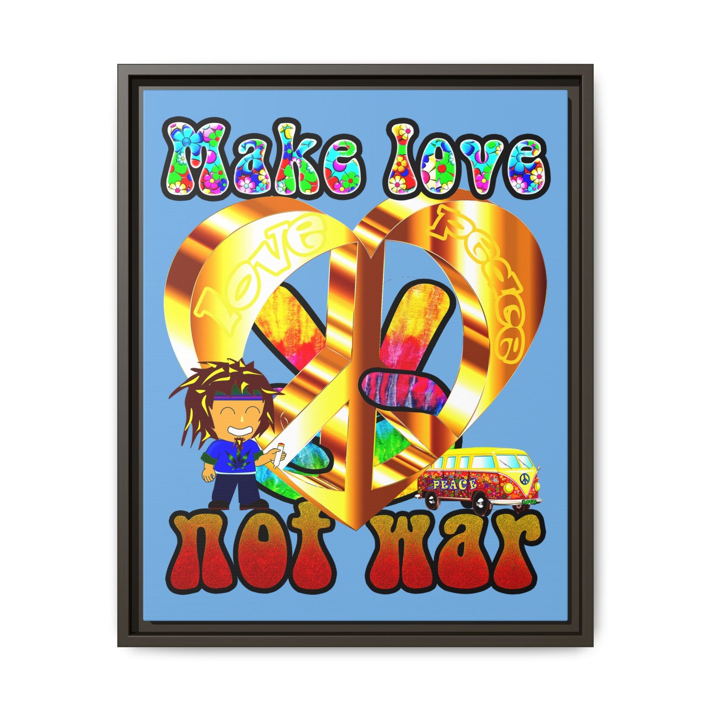 love peace - framed canvas art (light blue)