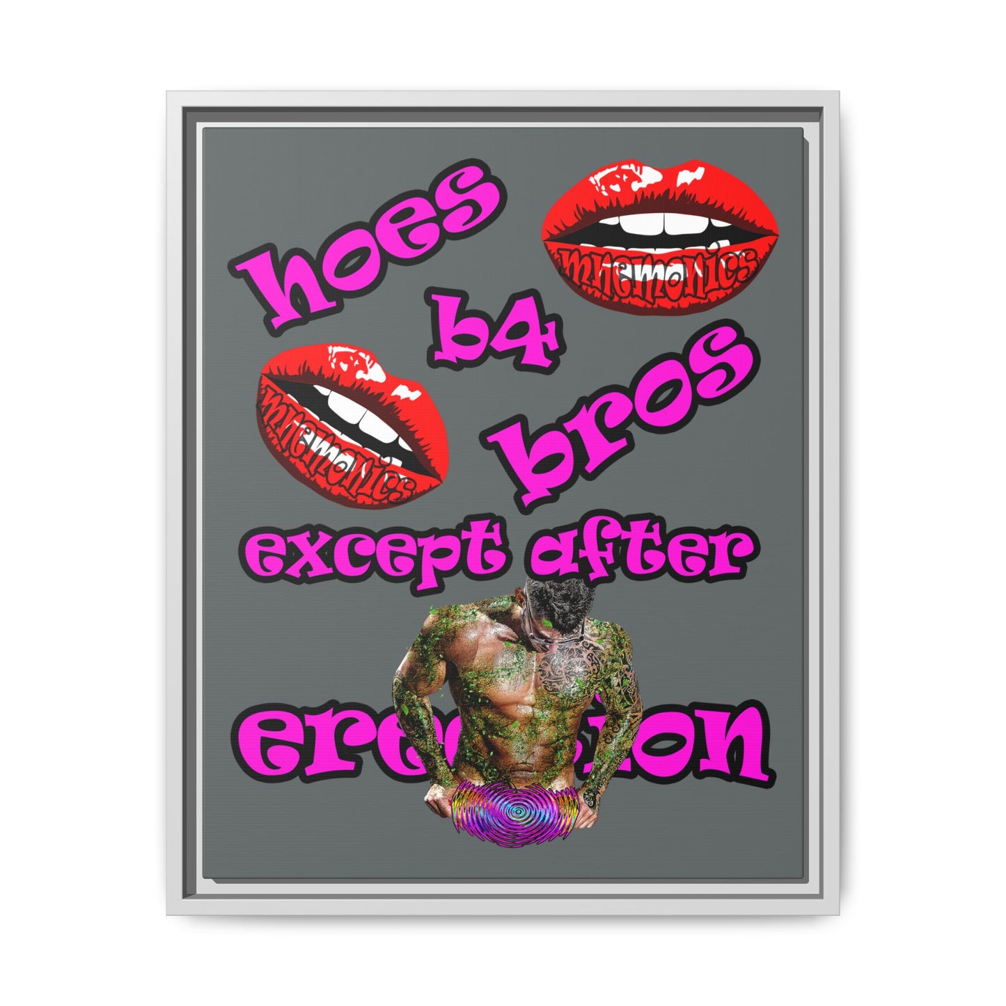 hoes b4 bros - framed canvas art (dark grey)