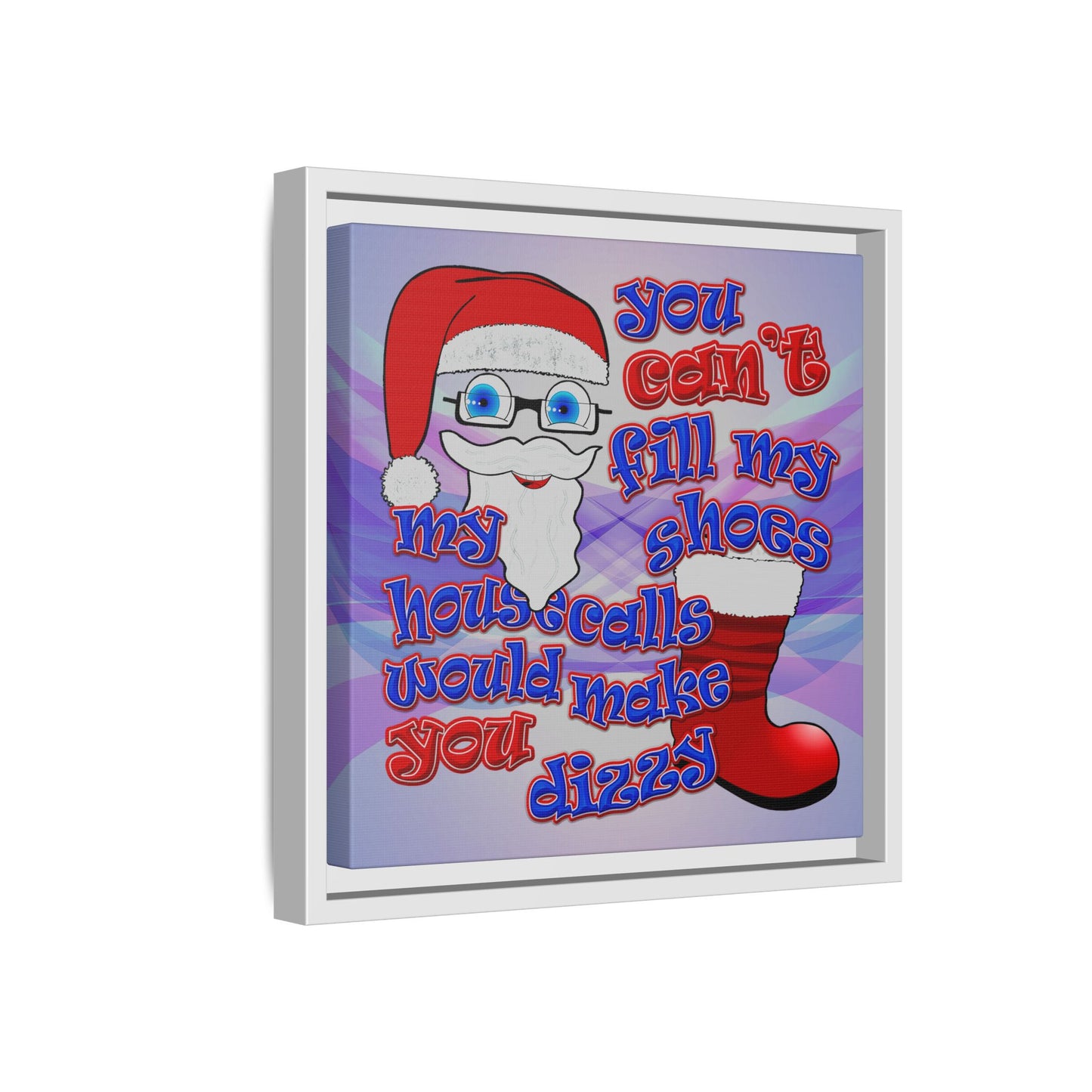 santa's shoes - framed canvas art (light blue-pink wave)