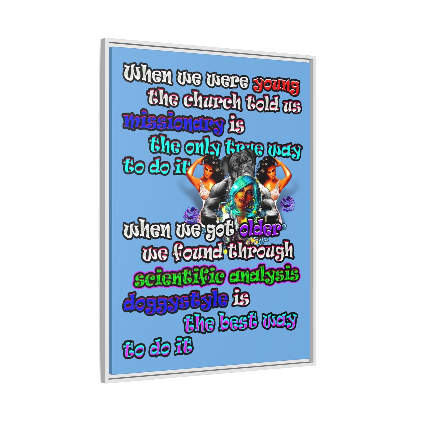 doggystyle - framed canvas art (light blue)