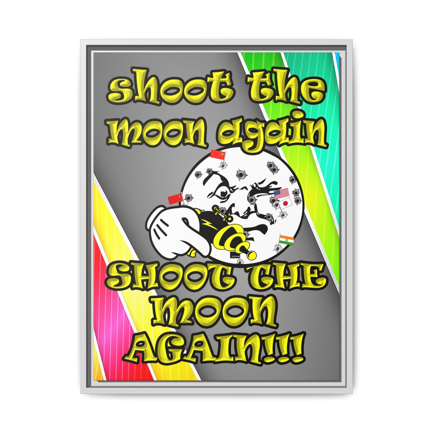 shoot the moon again - framed canvas art (rainbow split)