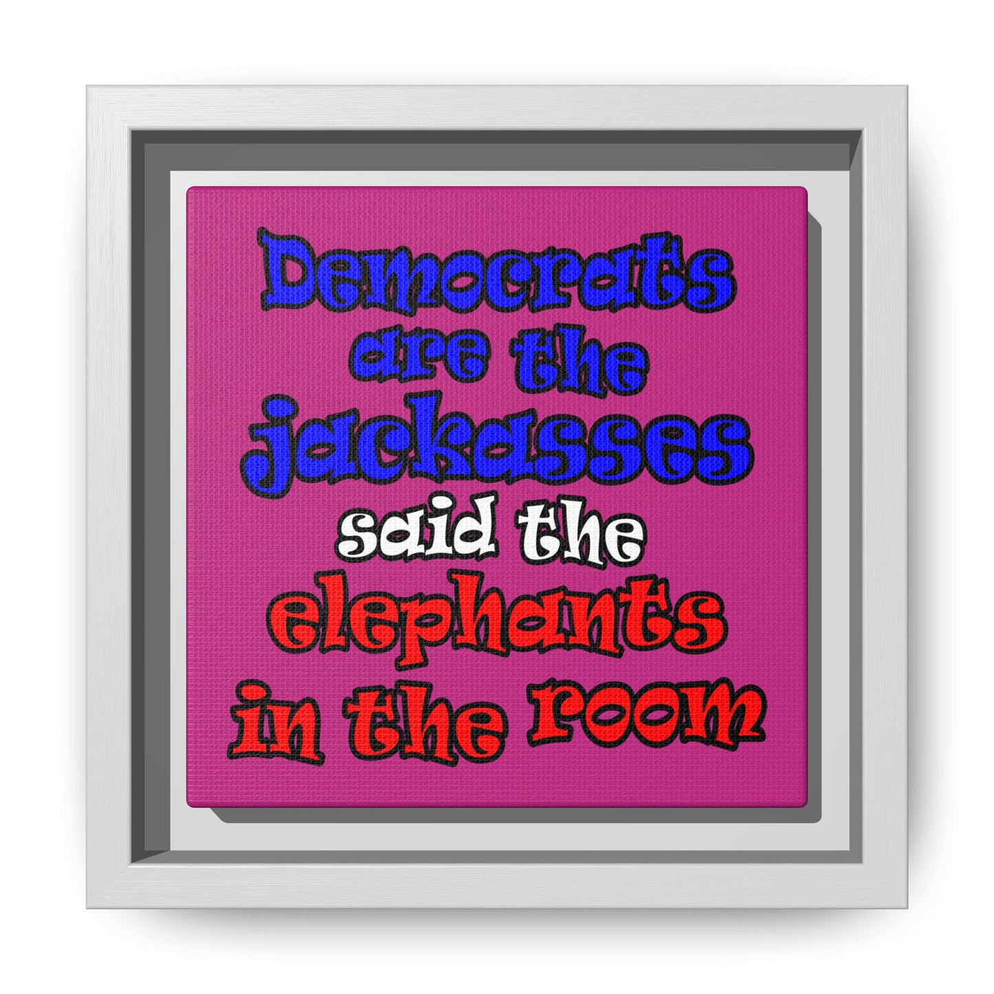 donkeys and elephants - framed canvas art (pink)