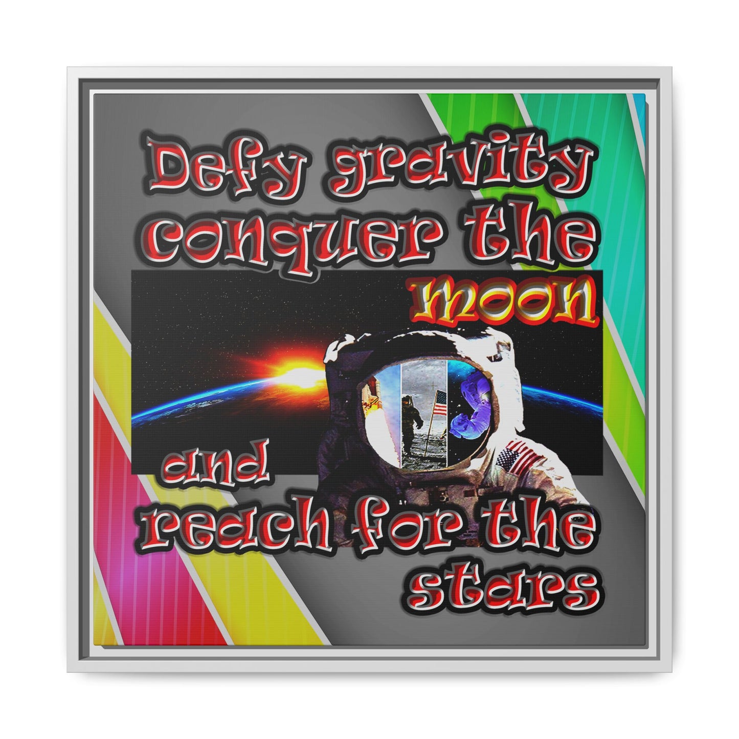 defy conquer reach - framed canvas art (rainbow split)