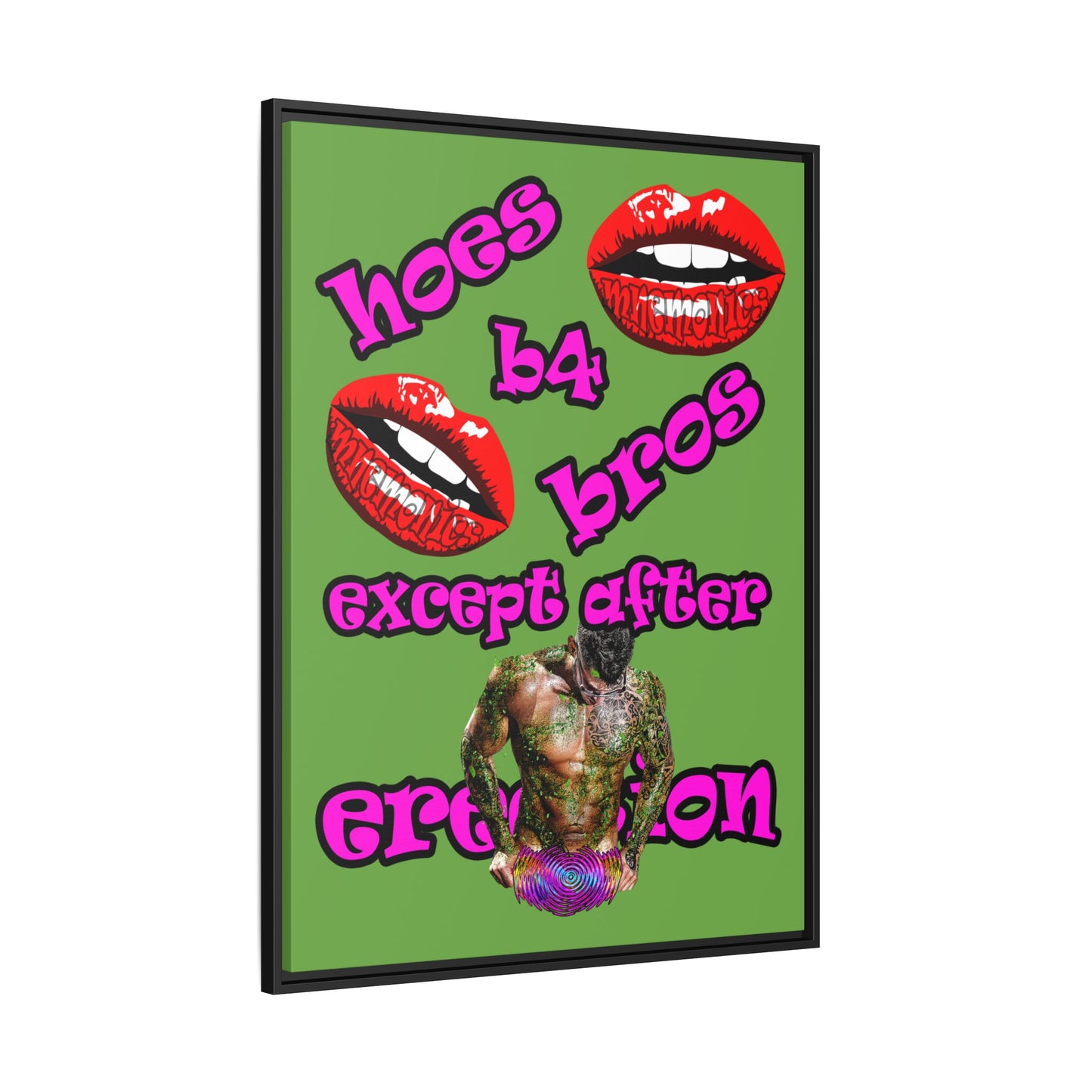 hoes b4 bros - framed canvas art (green)