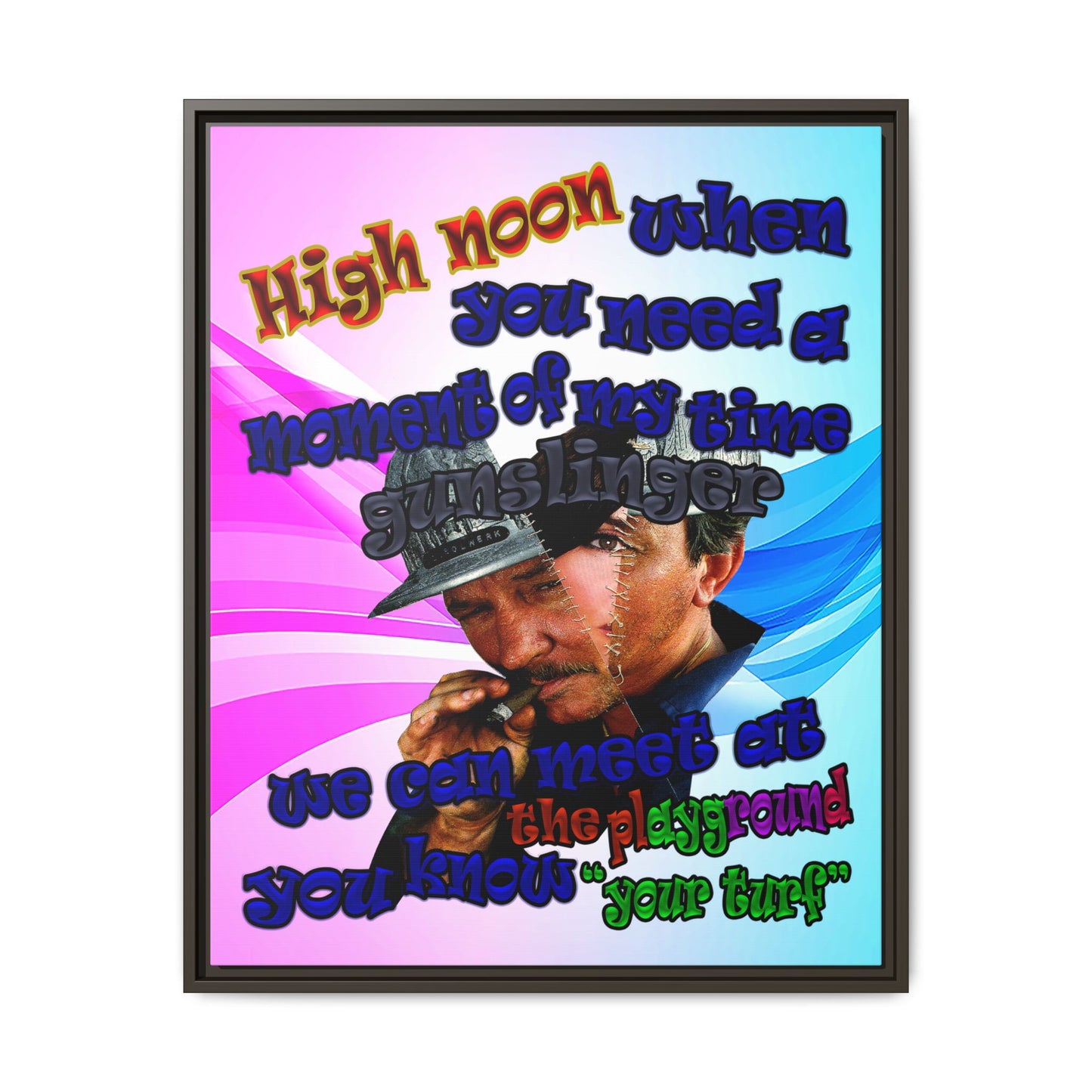 high noon - framed canvas art (light blue-pink wave)