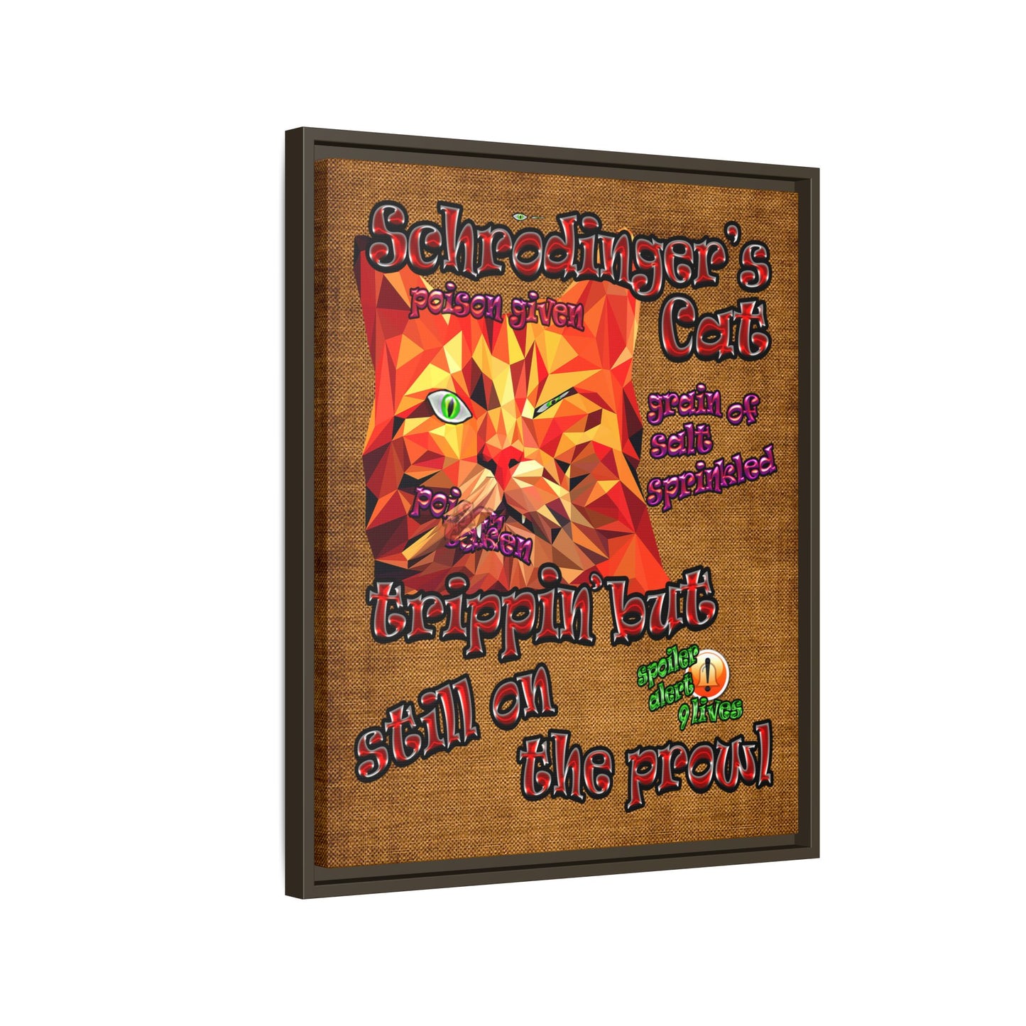 schrodinger's cat - framed canvas art (brown papyrus)