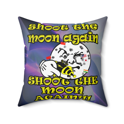 shoot the moon again - Spun Polyester Square Pillow - (grey-pink wave)