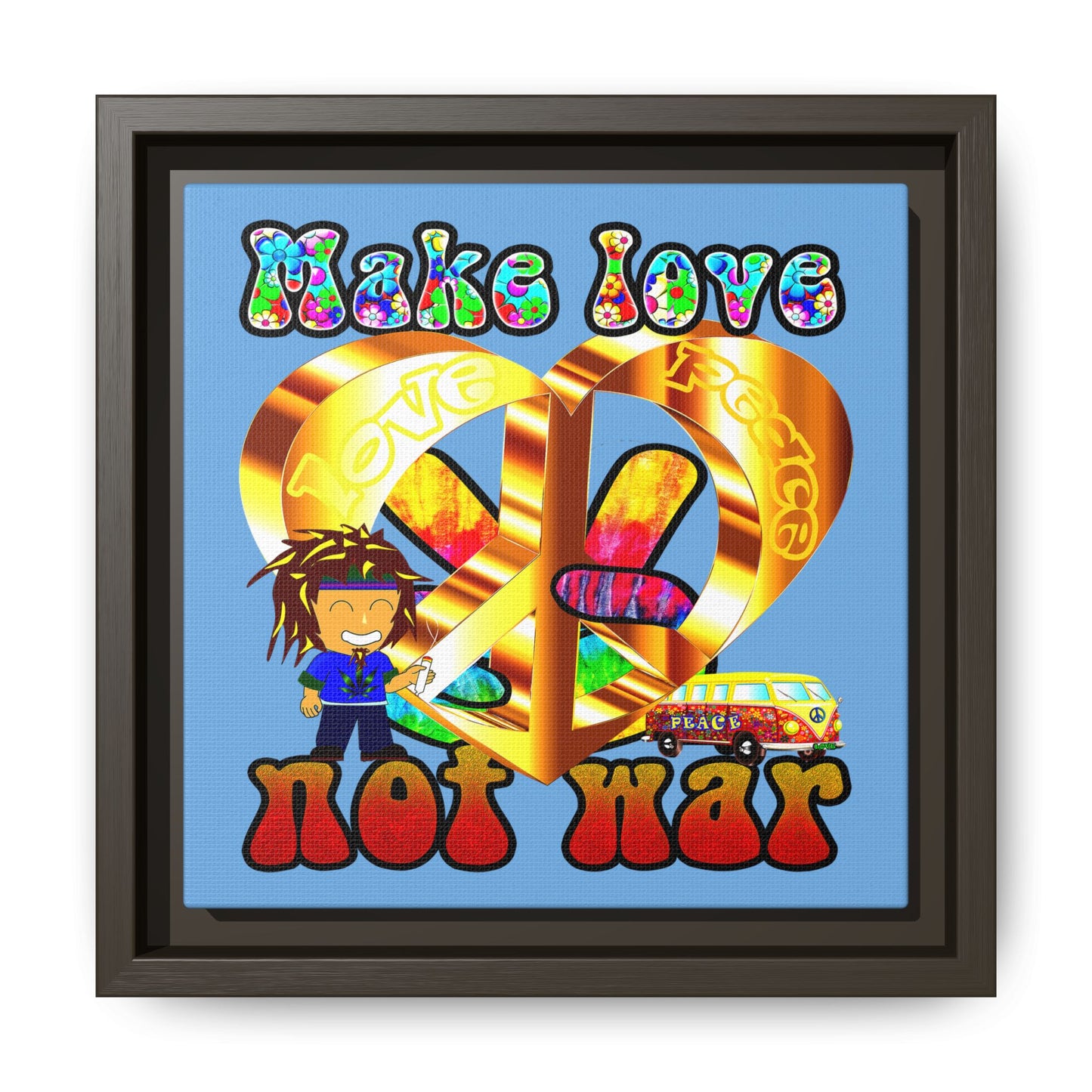 love peace - framed canvas art (light blue)