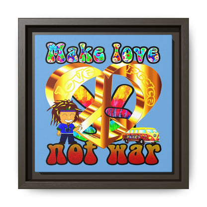 love peace - framed canvas art (light blue)