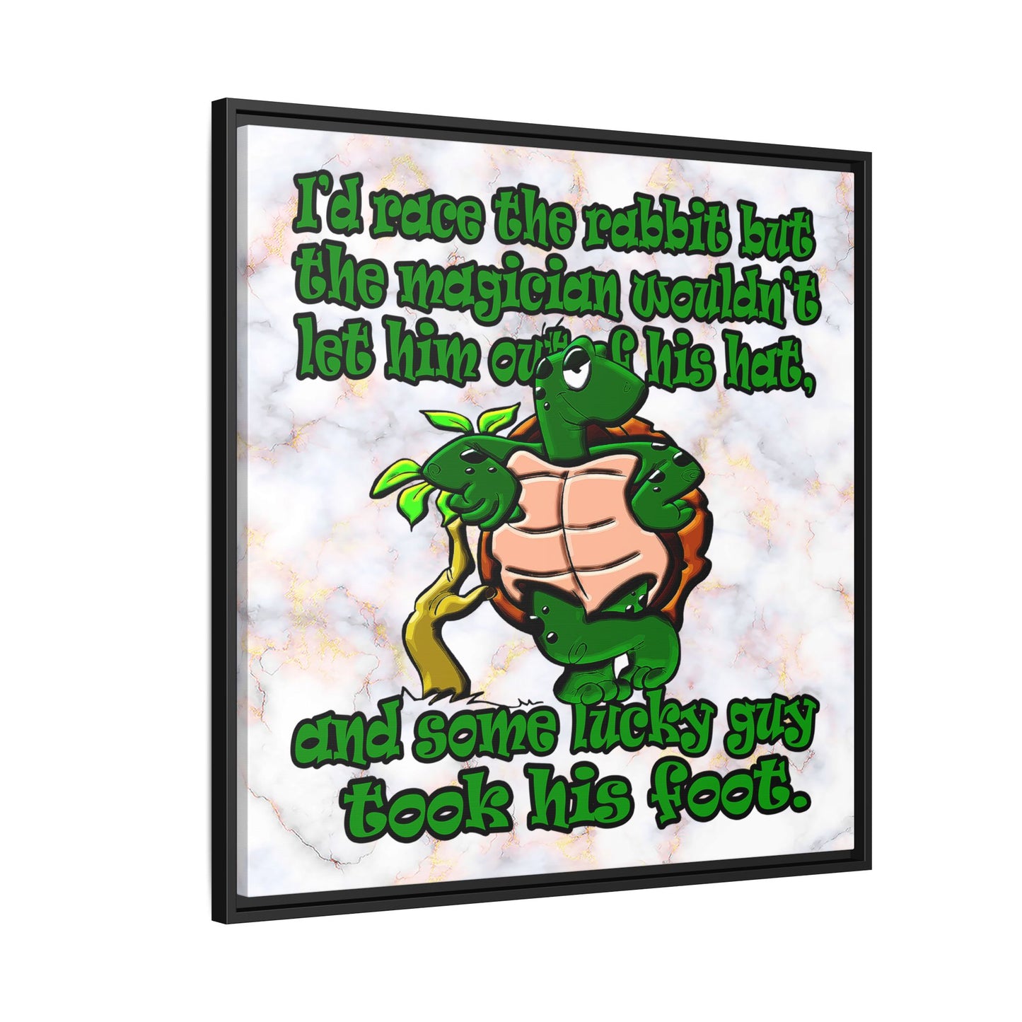 turtle race - framed canvas art (white marble)