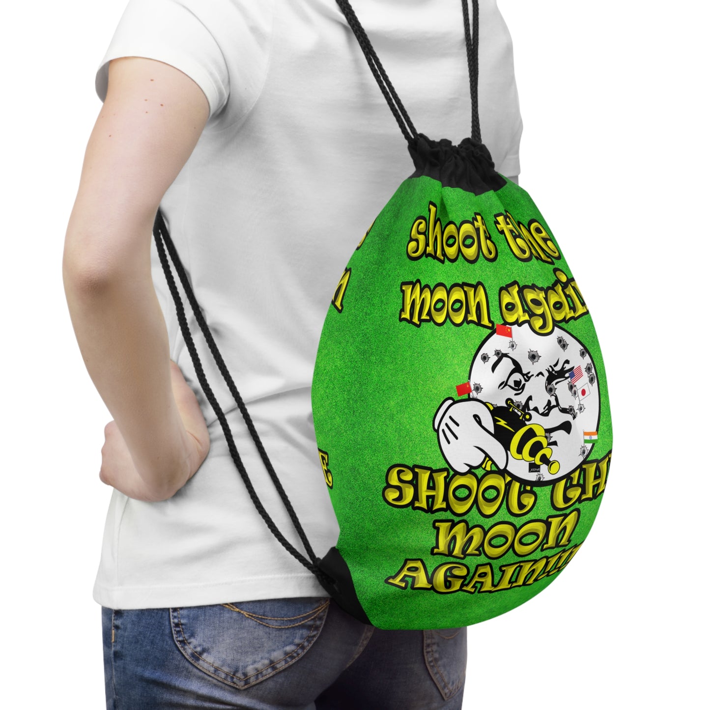 shoot the moon again - Drawstring Bag (green turf)