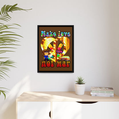 love peace - framed canvas art (brown)